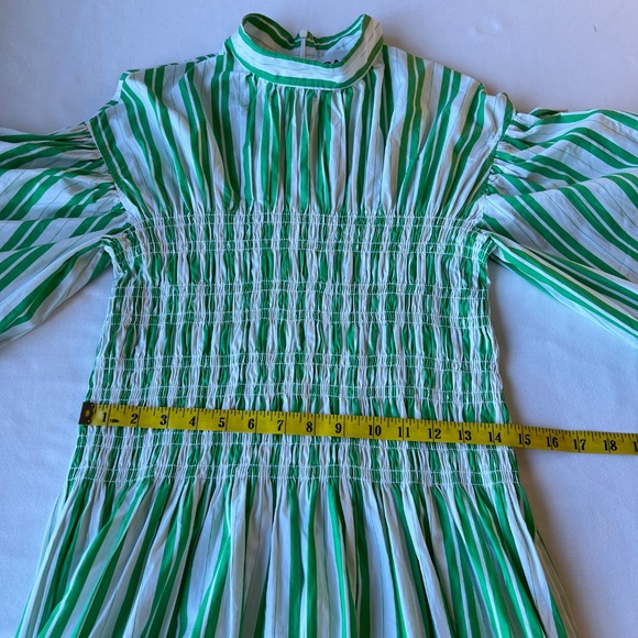 Ganni Balloon Sleeve Striped Cotton Dress with smocked middle - Picture 8 of 14